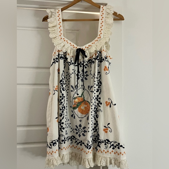 Free People Dresses & Skirts - Free People Bali Embroidered Sleeveless Dress with Floral Lemon Design
